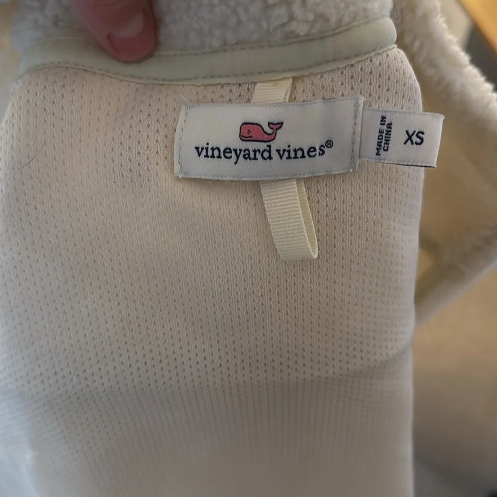 Vineyard Vines Sea View Sherpa Quilted Vest Womens XS Ivory White Full Zip